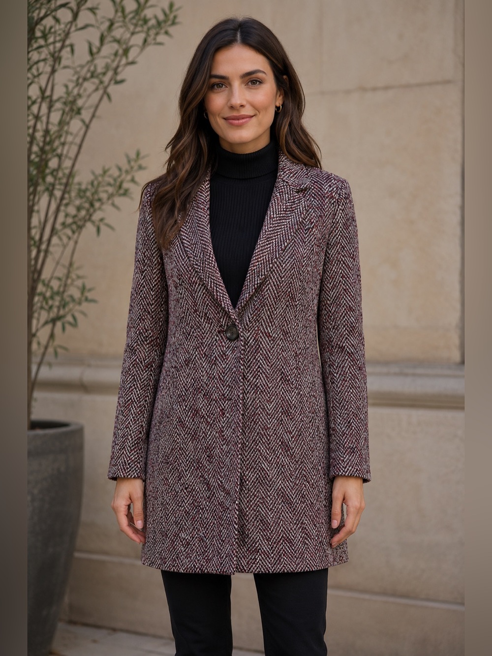 Sam Edelman Multicolored Tweed One-Button Wool Blend Coat